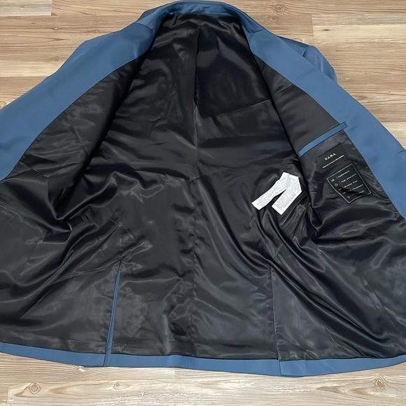 Zara men’s Blazer Suit jacket Sport coat Steel Blue Size 44 Stretch 2 Button - Picture 11 of 13